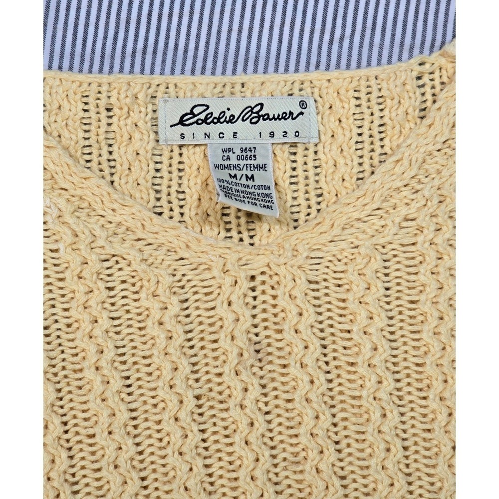 Eddie Bauer Women's Medium Yellow Knit Sweater Crew Neck Textured Casual Cozy - Picture 6 of 13